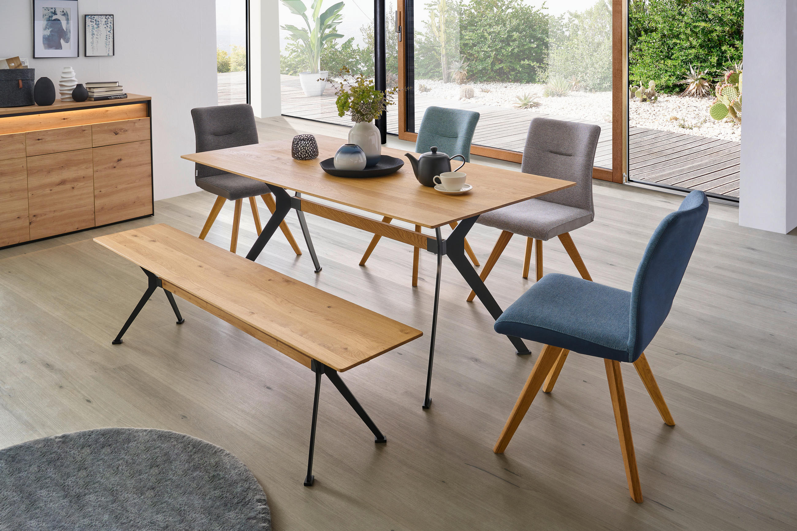 STOLIČKA, farby duba, jadeitovozelená - farby duba/jadeitovozelená, Konventionell, drevo/textil (51,5/87,5/63cm) - Linea Natura