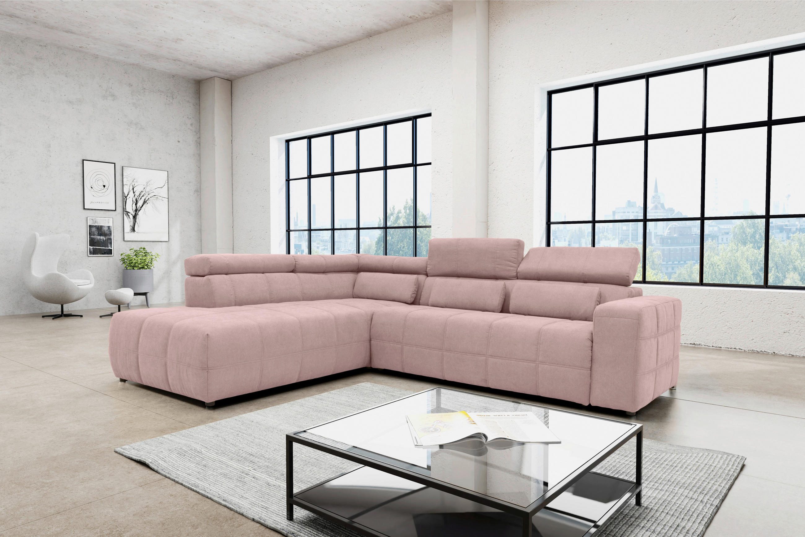 ECKSOFA Rosa Mikrofaser  - Schwarz/Rosa, Design, Kunststoff/Textil (228/275cm) - MID.YOU