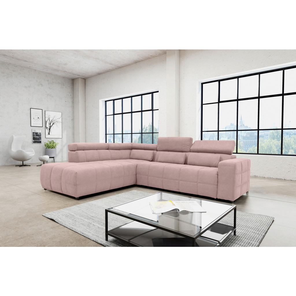Thumbnail - Mid.you Ecksofa, Rosa, Textil, Uni, 3-Sitzer, Ottomane links, L-Form, 275x228 cm, Made in EU, FSC Mix, seitenverkehrt er...