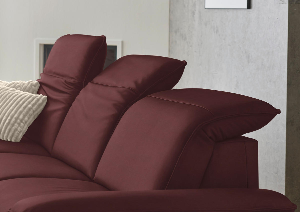 ECKSOFA  Echtleder Beere  - Beere/Schwarz, Design, Leder/Metall (169/307cm) - Beldomo Premium