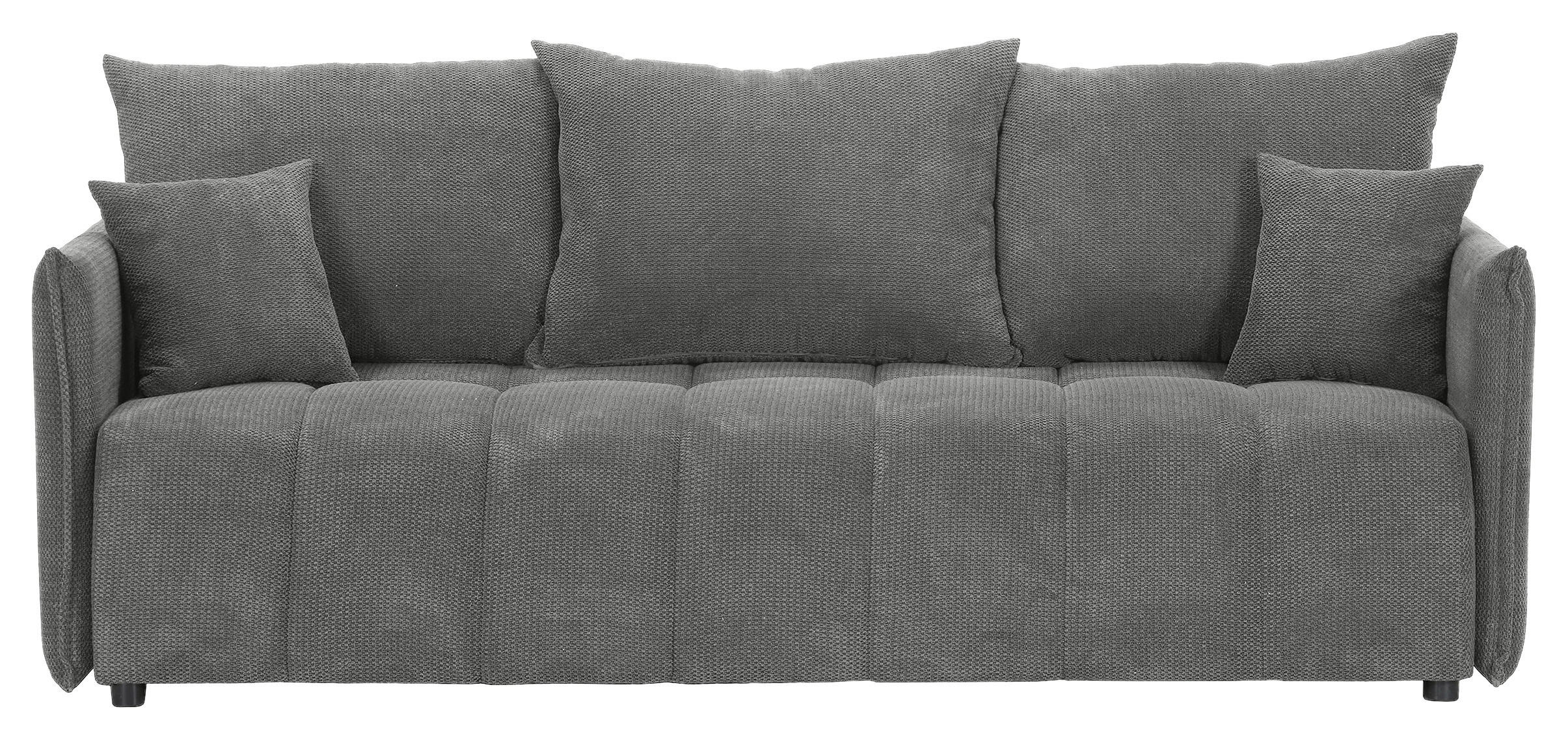 SCHLAFSOFA Plüsch Grau  inkl. Zierkissen, Rückenkissen, Bettkasten, Schlaffunktion, Rücken echt, Liegefläche im Originalstoff  - Schwarz/Grau, KONVENTIONELL, Kunststoff/Textil (200/73/105cm) - Carryhome