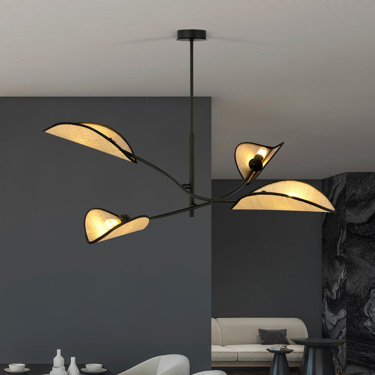 DECKENLEUCHTE 105/105/59 cm  - Hellbraun/Schwarz, LIFESTYLE, Textil/Metall (105/105/59cm)