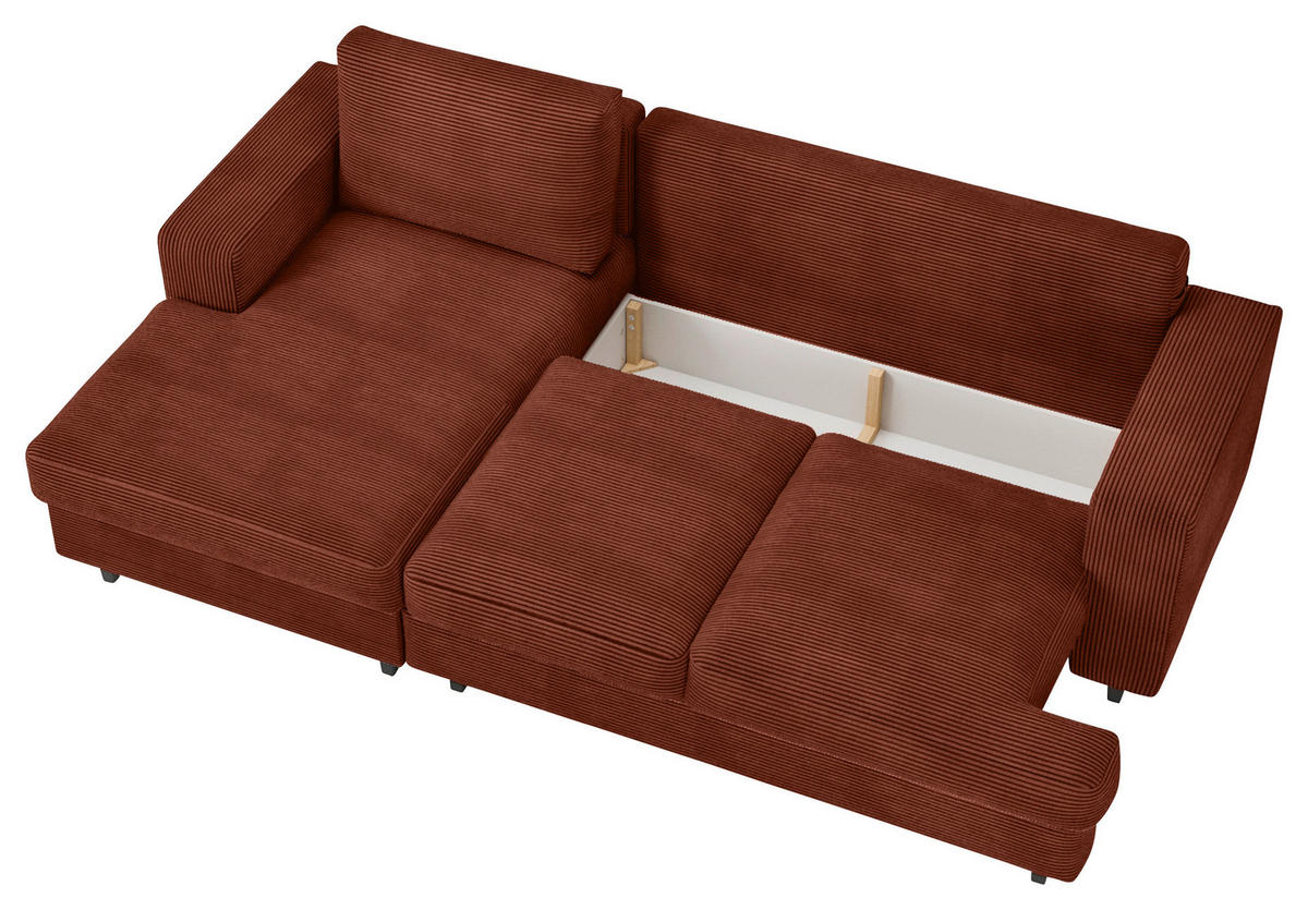 ECKSOFA Rostfarben Cord, Velours  - Rostfarben/Schwarz, Design, Holz/Textil (140/247cm) - MID.YOU