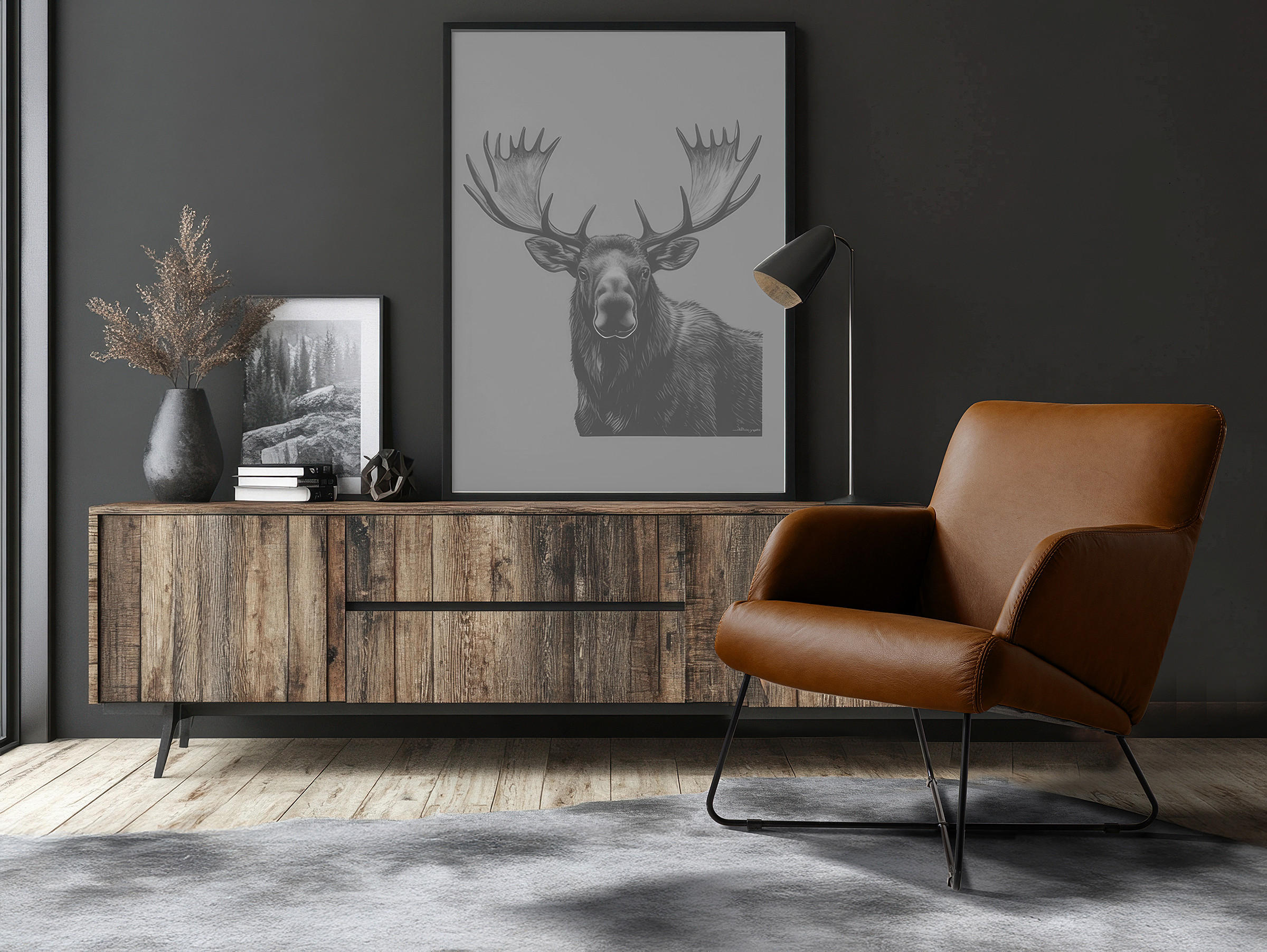 SESSEL in Echtleder Cognac  - Cognac/Schwarz, Design, Leder/Metall (67/87/74cm) - Livetastic