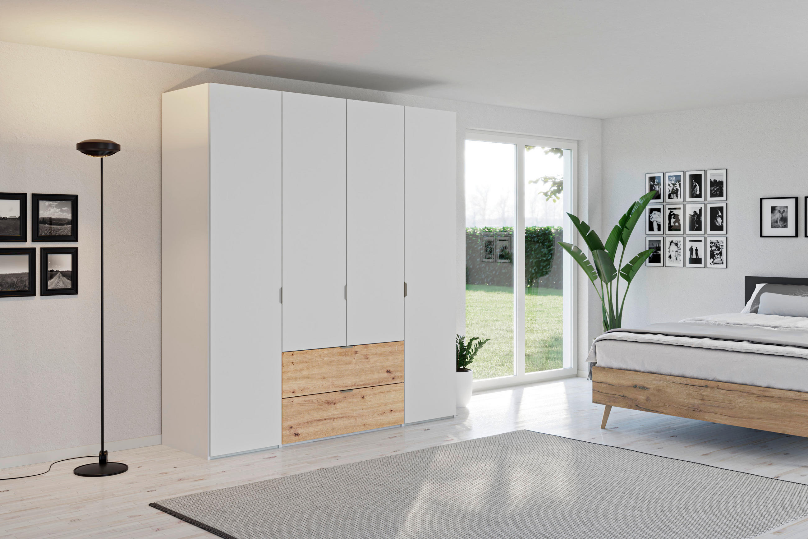 DREHTÜRENSCHRANK  in Weiß, Eiche Artisan  - Edelstahlfarben/Weiß, KONVENTIONELL, Holzwerkstoff/Metall (203/220/59cm) - Jutzler