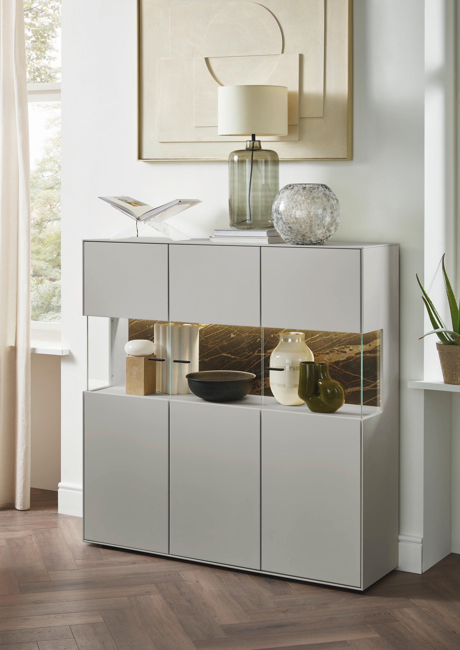 HIGHBOARD Hellgrau  121,9/121,5/45,2 cm  - Hellgrau/Schwarz, Design, Glas/Keramik (121,9/121,5/45,2cm) - Dieter Knoll