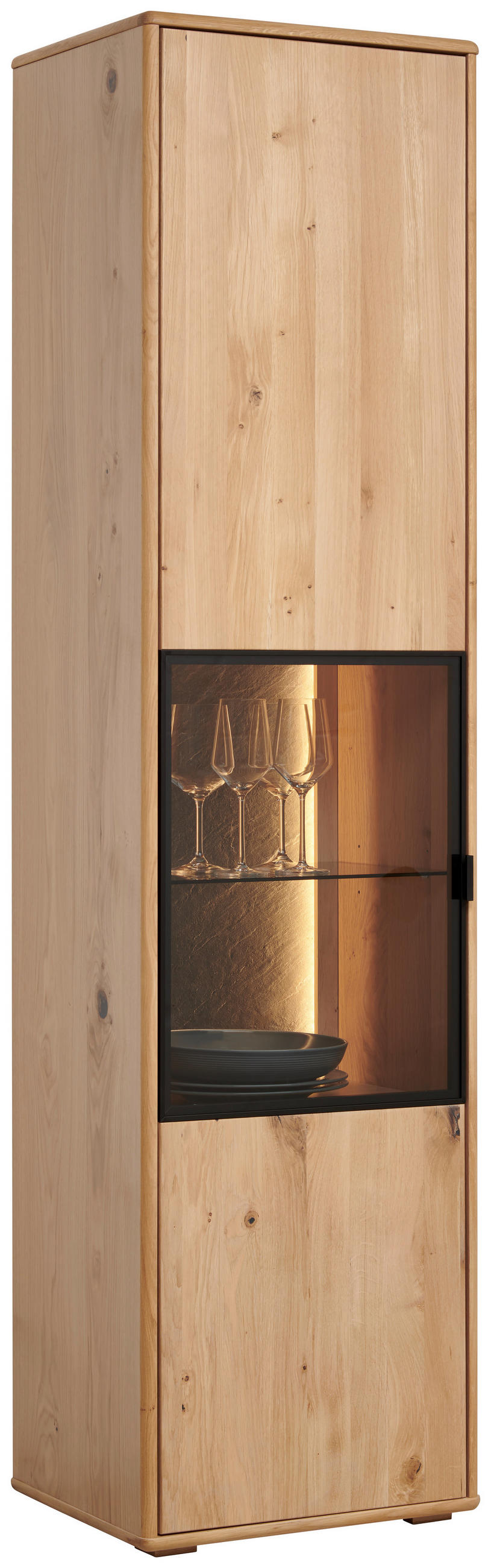 VITRINE Eiche Bianco  50,1/197,6/42 cm  - Eiche Bianco/Schwarz, Natur, Glas/Holz (50,1/197,6/42cm) - Linea Natura