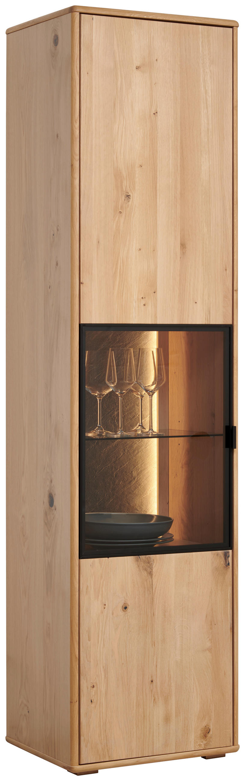 VITRINE Eiche Bianco  50,1/197,6/42 cm  - Eiche Bianco/Schwarz, Natur, Glas/Holz (50,1/197,6/42cm) - Linea Natura