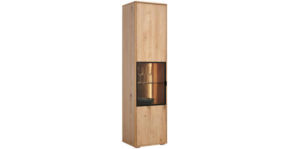 VITRINE in furniert, massiv Eiche Eiche Bianco - Eiche Bianco/Schwarz, Natur, Glas/Holz (50,1/197,6/42cm) - Linea Natura
