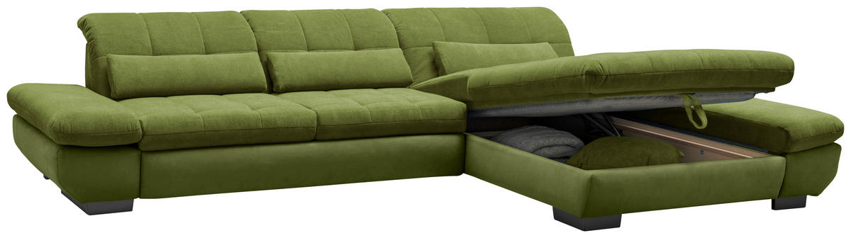 SEDEŽNA GARNITURA, gladka tkanina zelena  - črna/zelena, Design, kovina/tekstil (341/204cm) - Xora