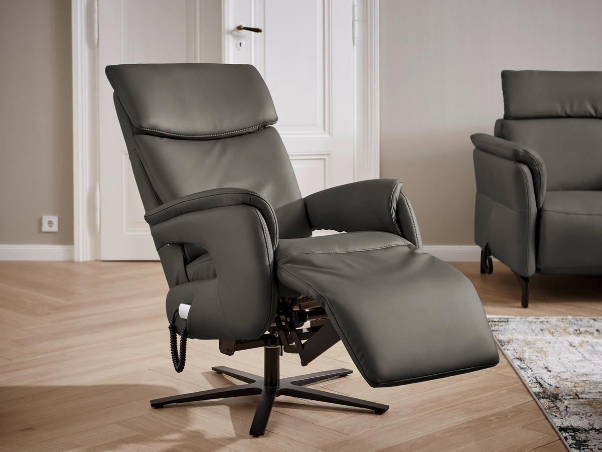 RELAXSESSEL in Leder Dunkelgrau  - Dunkelgrau/Schwarz, Design, Leder/Metall (70/117/85cm) - Dieter Knoll
