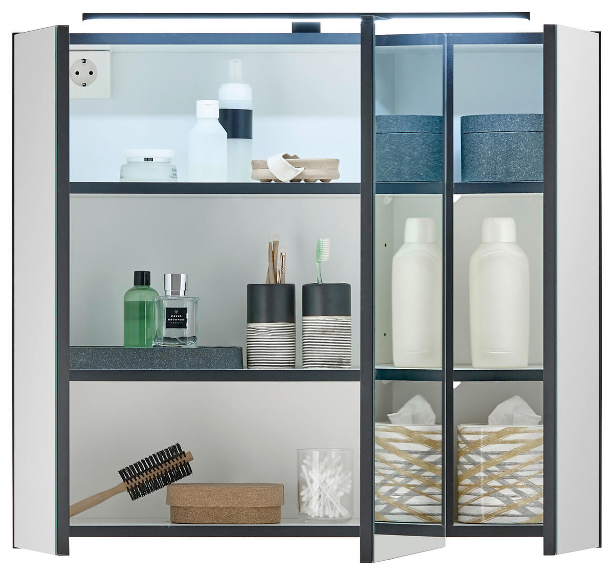 SPIEGELSCHRANK 80/70/23 cm  - Schwarz/Weiß, Basics, Glas/Holzwerkstoff (80/70/23cm) - MID.YOU
