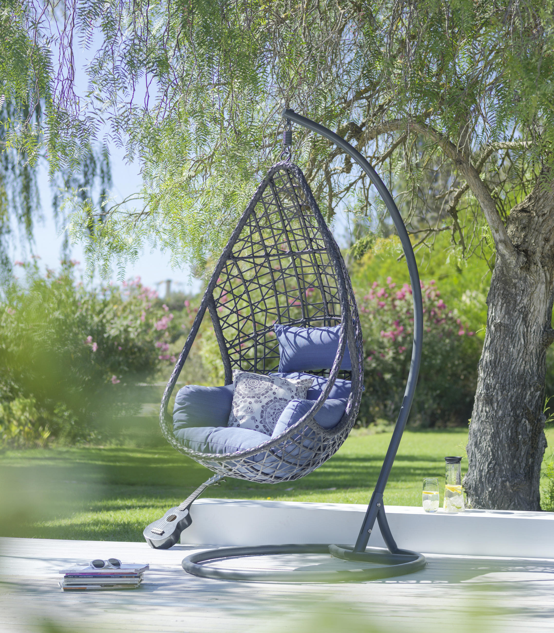 FÜGGŐFOTEL 122/200/104 cm  - kék/szürke, Design, műanyag/textil (122/200/104cm) - Ambia Garden