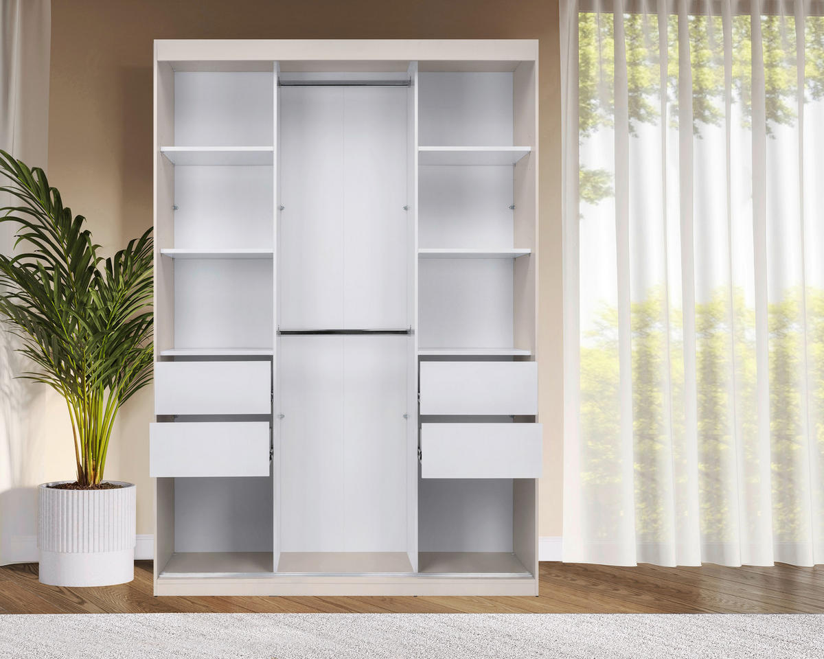 SCHIEBETÜRENSCHRANK 150/215/59,5 cm 3-türig  - Kaschmir/Schwarz, MODERN, Holzwerkstoff/Metall (150/215/59,5cm) - MID.YOU