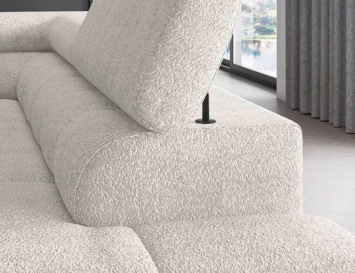 ECKSOFA Weiß Plüsch  - Schwarz/Weiß, Design, Textil/Metall (276/200cm) - MID.YOU