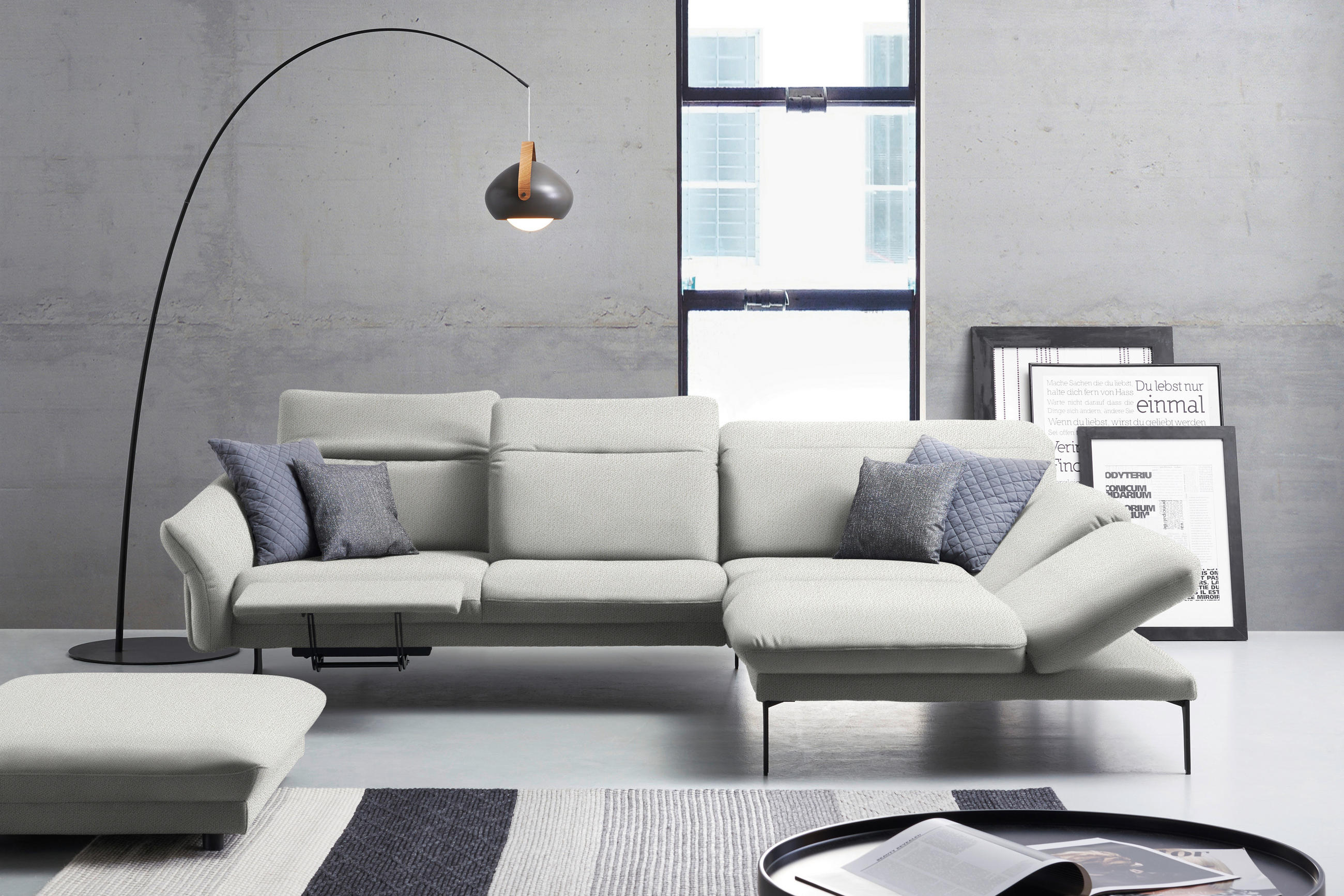 ECKSOFA in Webstoff Creme  - Anthrazit/Creme, Design, Textil/Metall (299/203cm) - Himolla