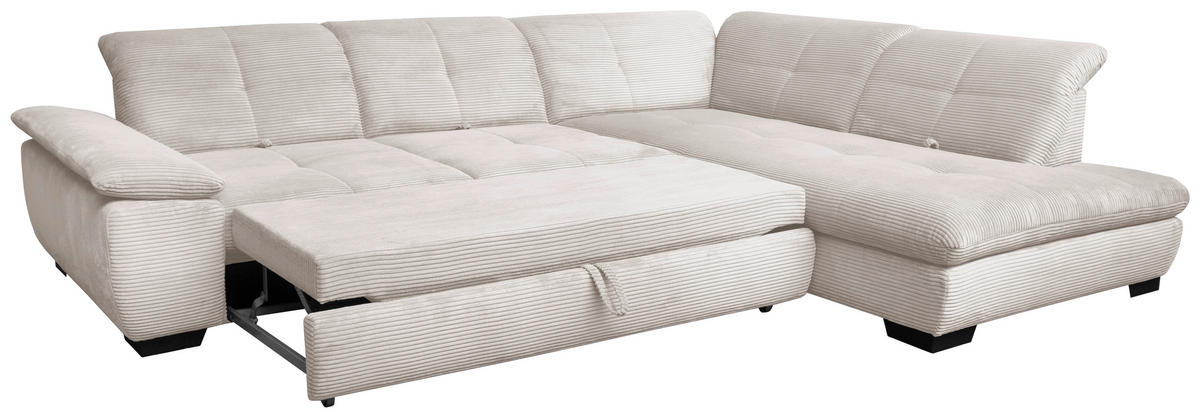ECKSOFA in Cord Creme  - Creme/Schwarz, Design, Textil/Metall (313/242cm) - Xora