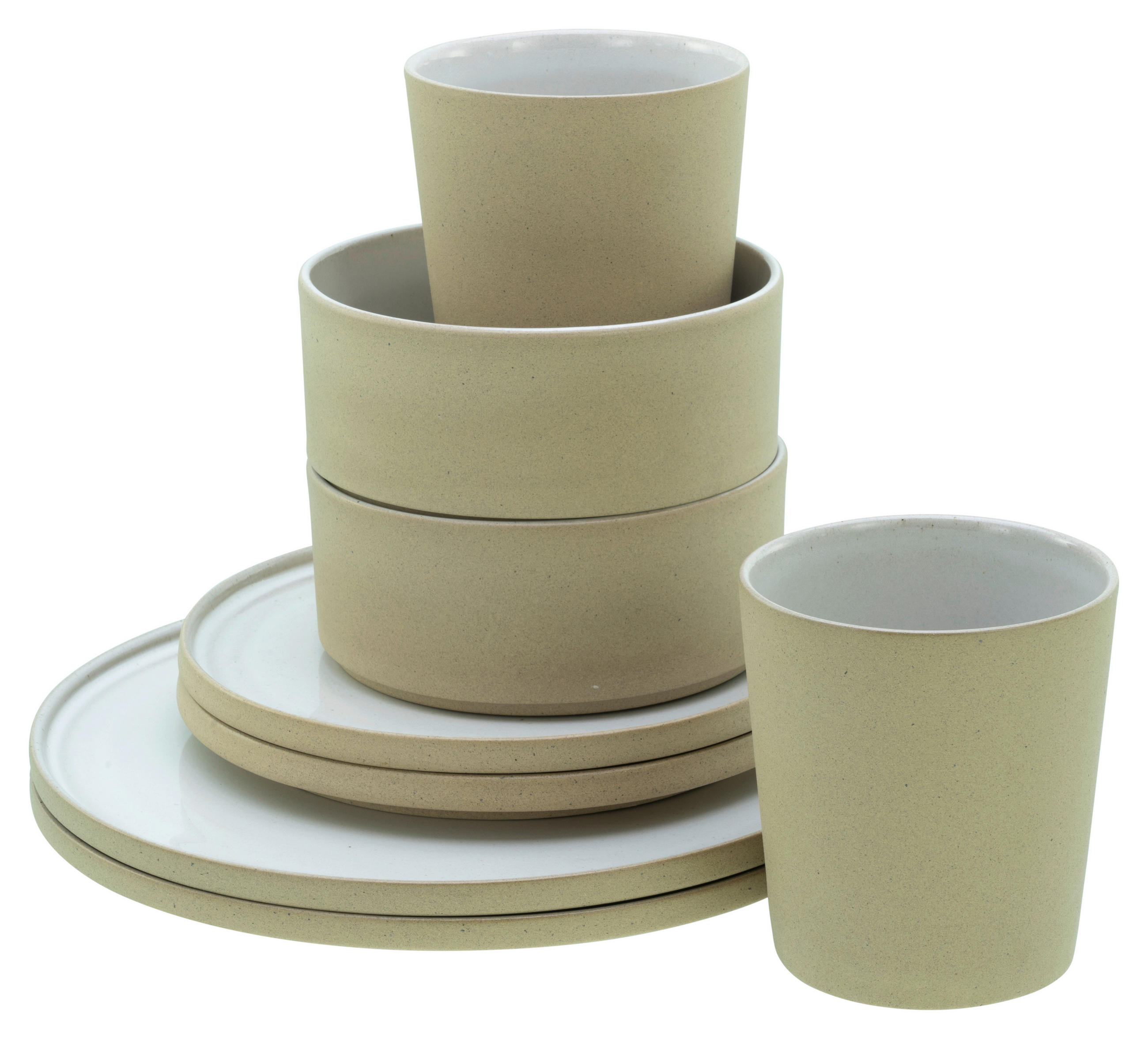 KOMBINOVANÁ SOUPRAVA, 8dílné, kamenina - bílá/pískové barvy, Trend, keramika - Creatable