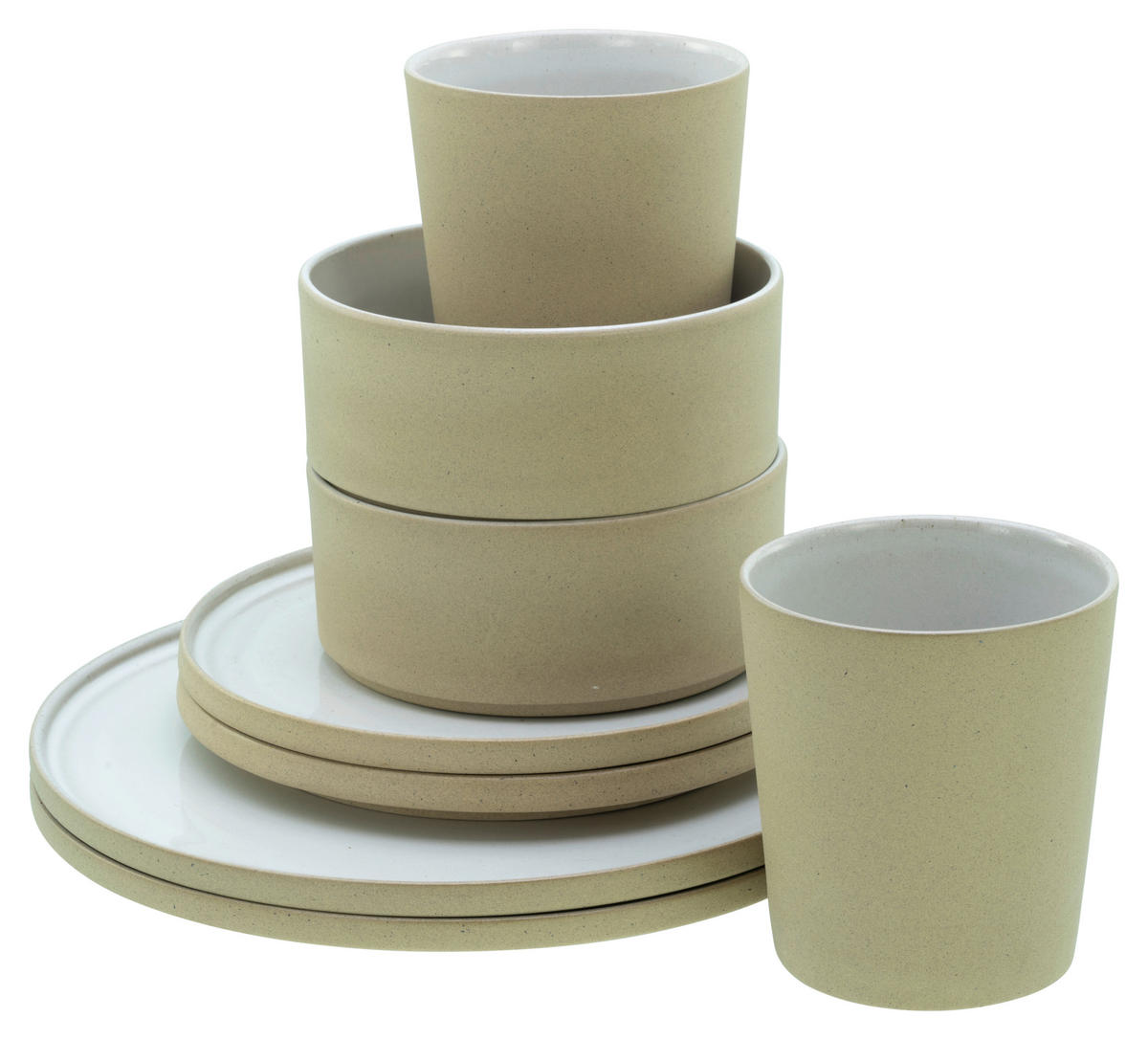 KOMBINOVANÝ SERVIS, 8-dielne, kamenina - piesková/biela, Trend, keramika - Creatable