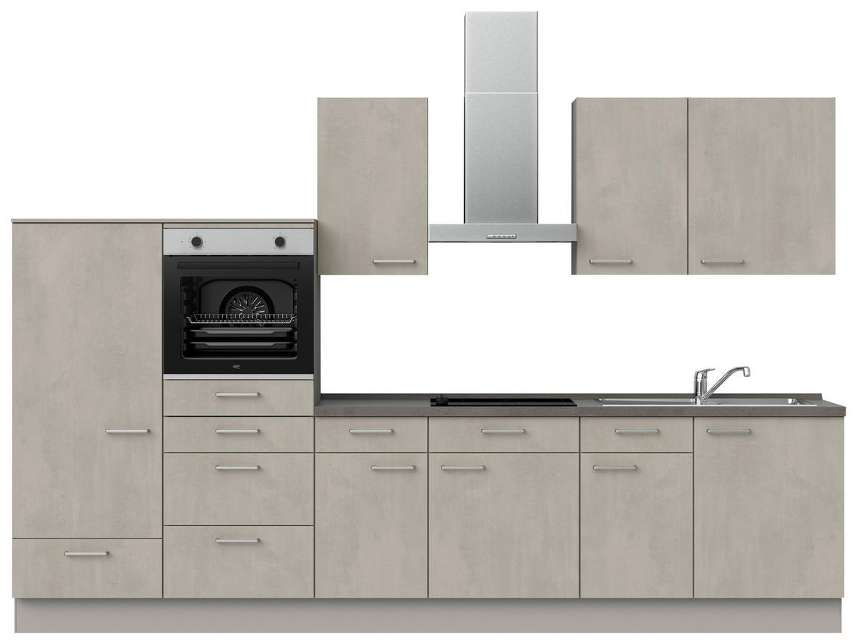 KÜCHENBLOCK Riva 330 cm  in Grau, Schieferfarben  - Schieferfarben/Edelstahlfarben, MODERN, Holzwerkstoff/Metall (330cm) - Nobilia