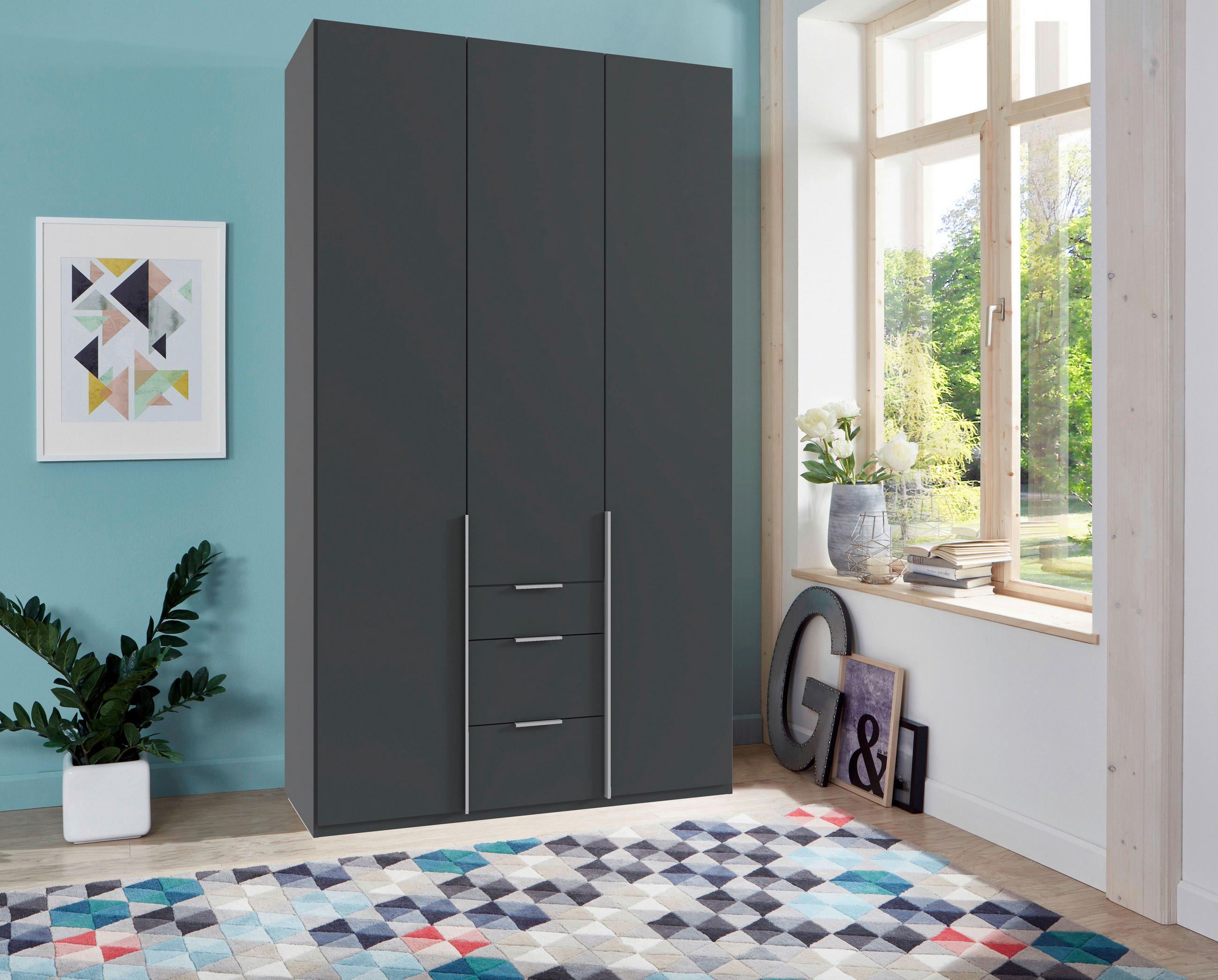 DREHTÜRENSCHRANK 135/236/58 cm 3-türig Graphitfarben  - Graphitfarben/Alufarben, MODERN, Holzwerkstoff/Metall (135/236/58cm) - MID.YOU