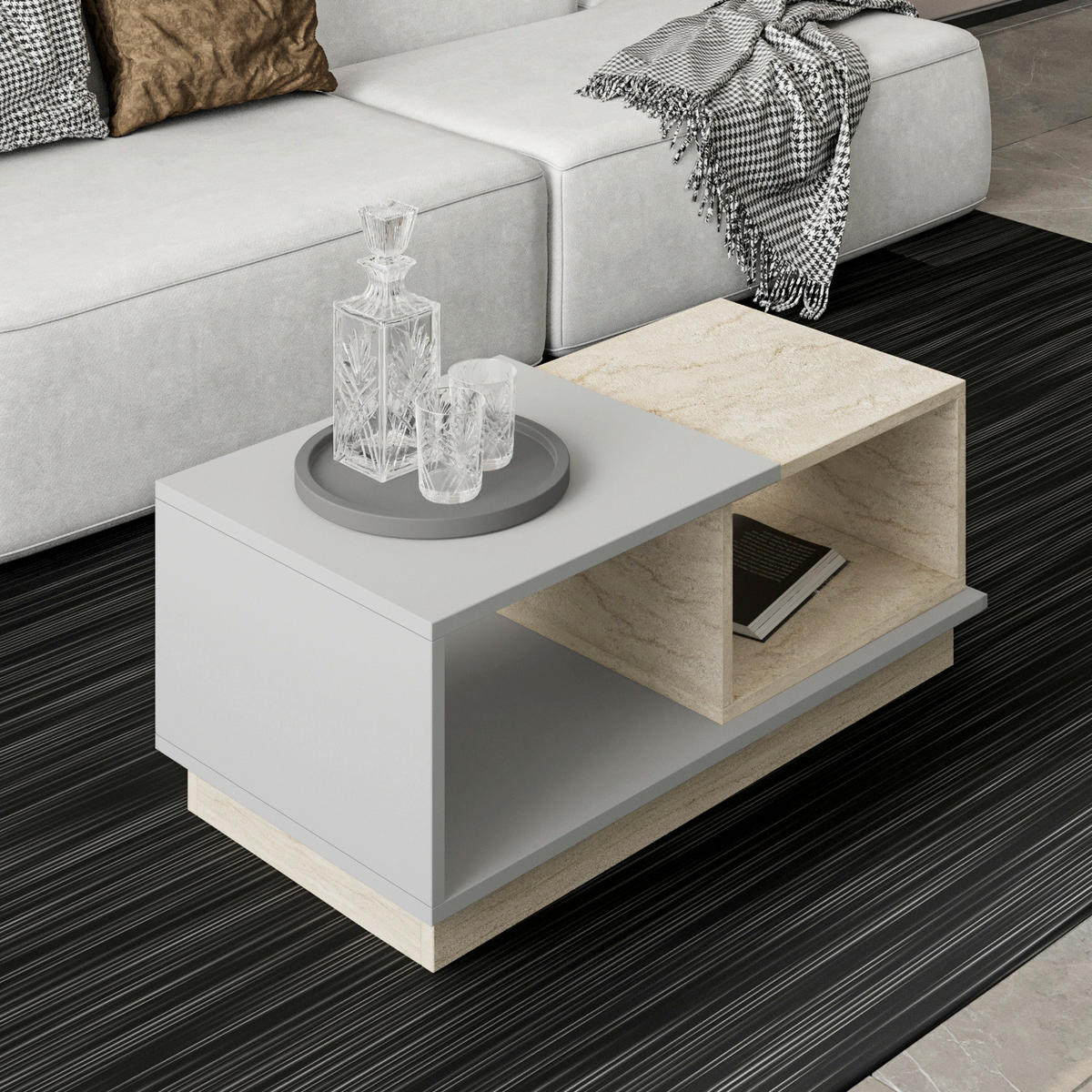 COUCHTISCH 90/45/36 cm Grau, Beige  - Beige/Grau, Design, Holzwerkstoff (90/45/36cm) - Livetastic