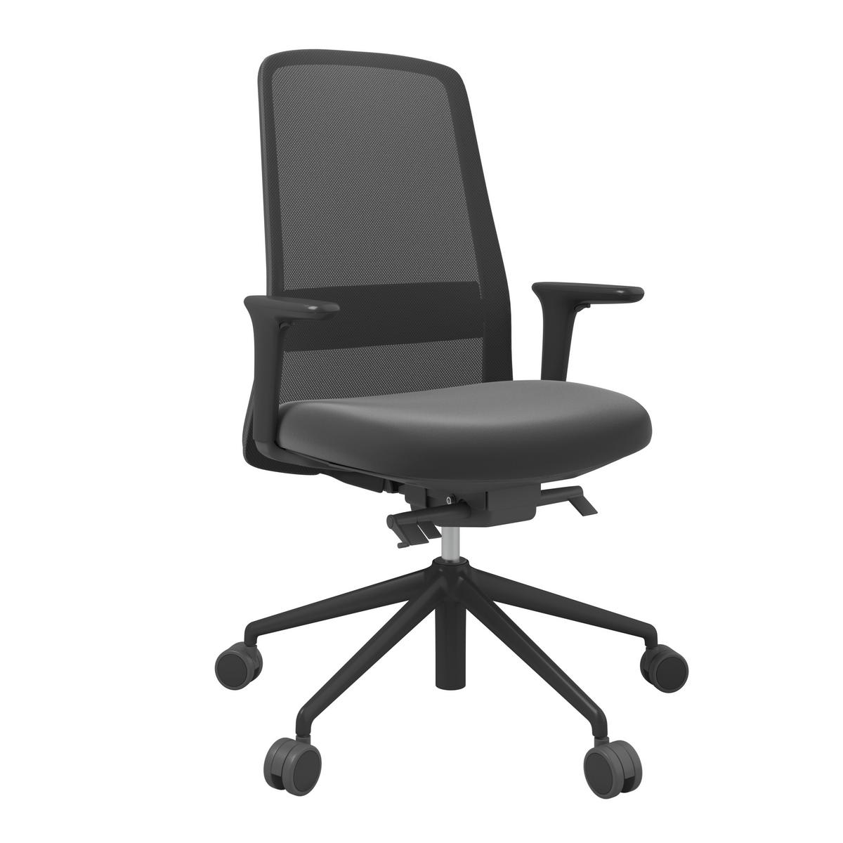 DREHSTUHL Lederlook Schwarz  - Schwarz, MODERN, Kunststoff/Textil (70/103-115/70cm)