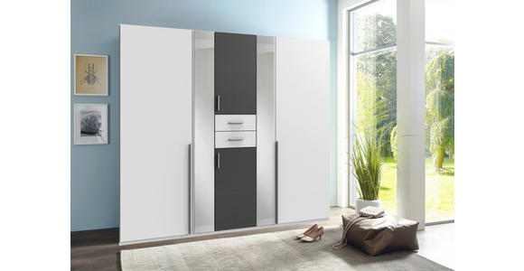 KLEIDERSCHRANK 225/208/58 cm,  in Graphitfarben, Weiß, 6-türig  - Alufarben/Graphitfarben, KONVENTIONELL, Glas/Holzwerkstoff (225/208/58cm) - Carryhome
