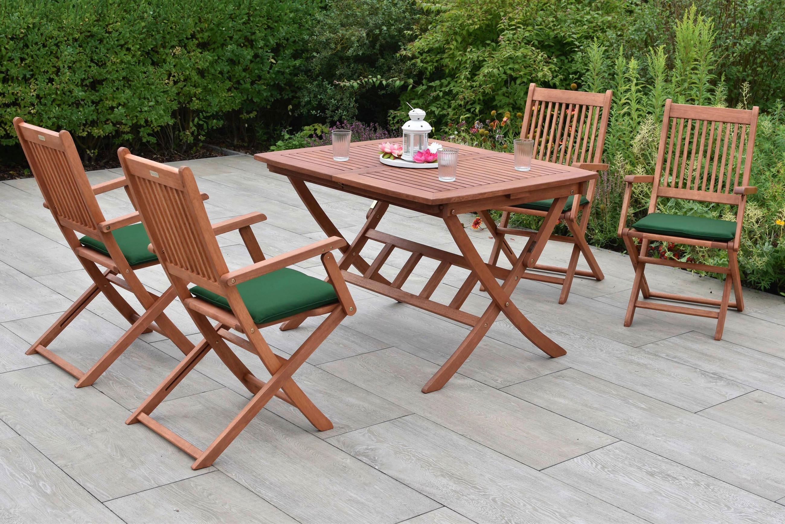 GARTENTISCHGRUPPE EukalyptusholzHartholz  - Eukalyptusholzfarben/Grün, KONVENTIONELL, Holz/Textil - Gardenson