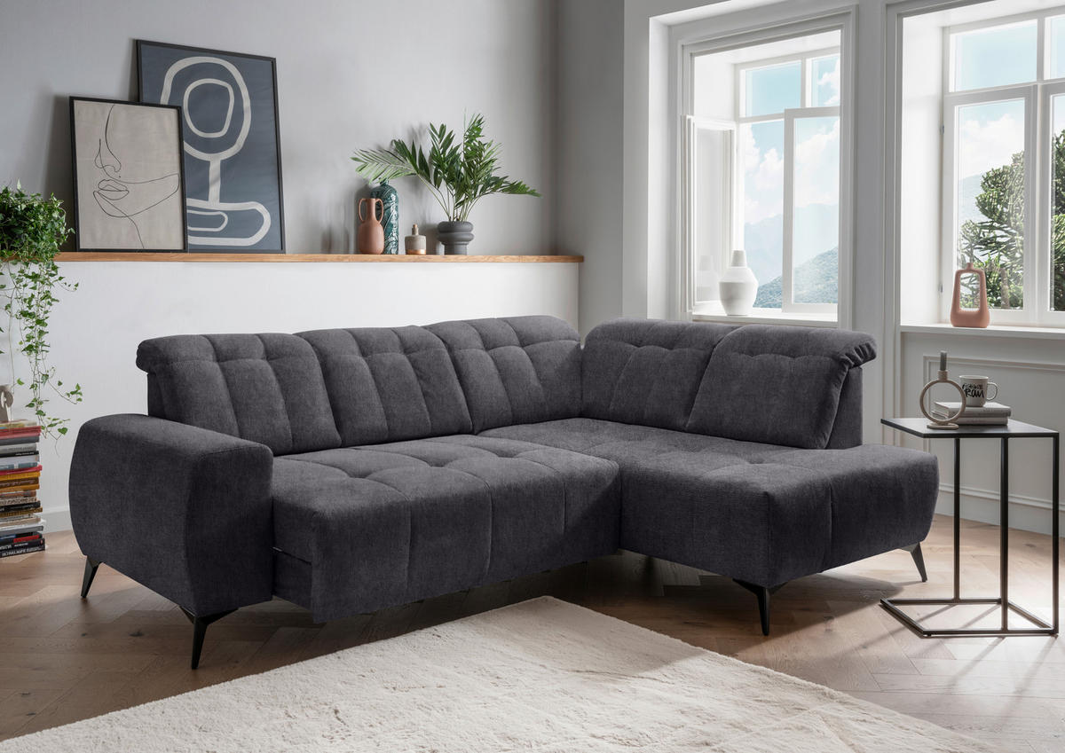ECKSOFA in Mikrofaser Anthrazit  - Anthrazit/Schwarz, Modern, Textil/Metall (261/200cm) - Livetastic