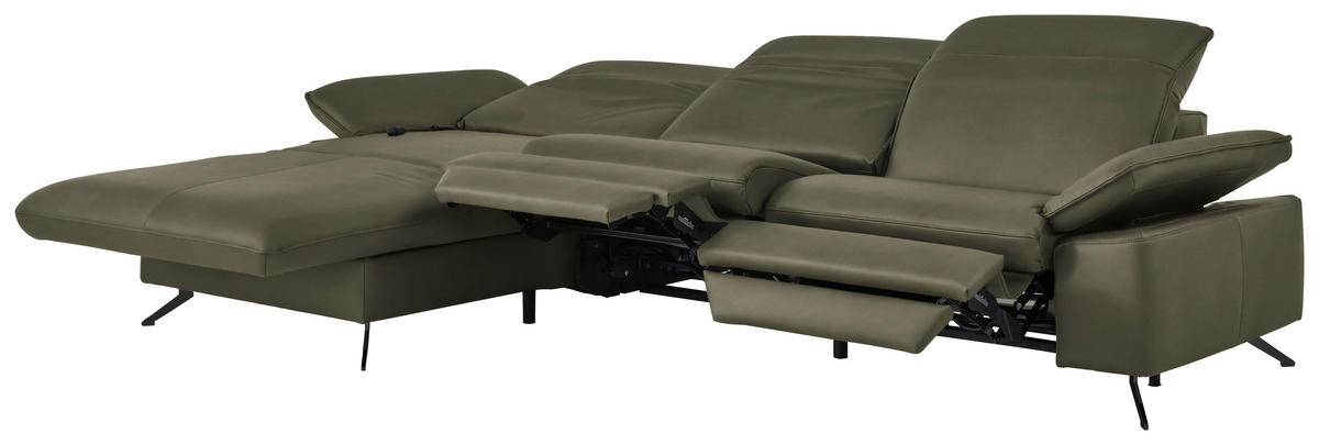ECKSOFA  Echtleder Graugrün  - Schwarz/Graugrün, Design, Leder/Metall (169/307cm) - Beldomo Premium