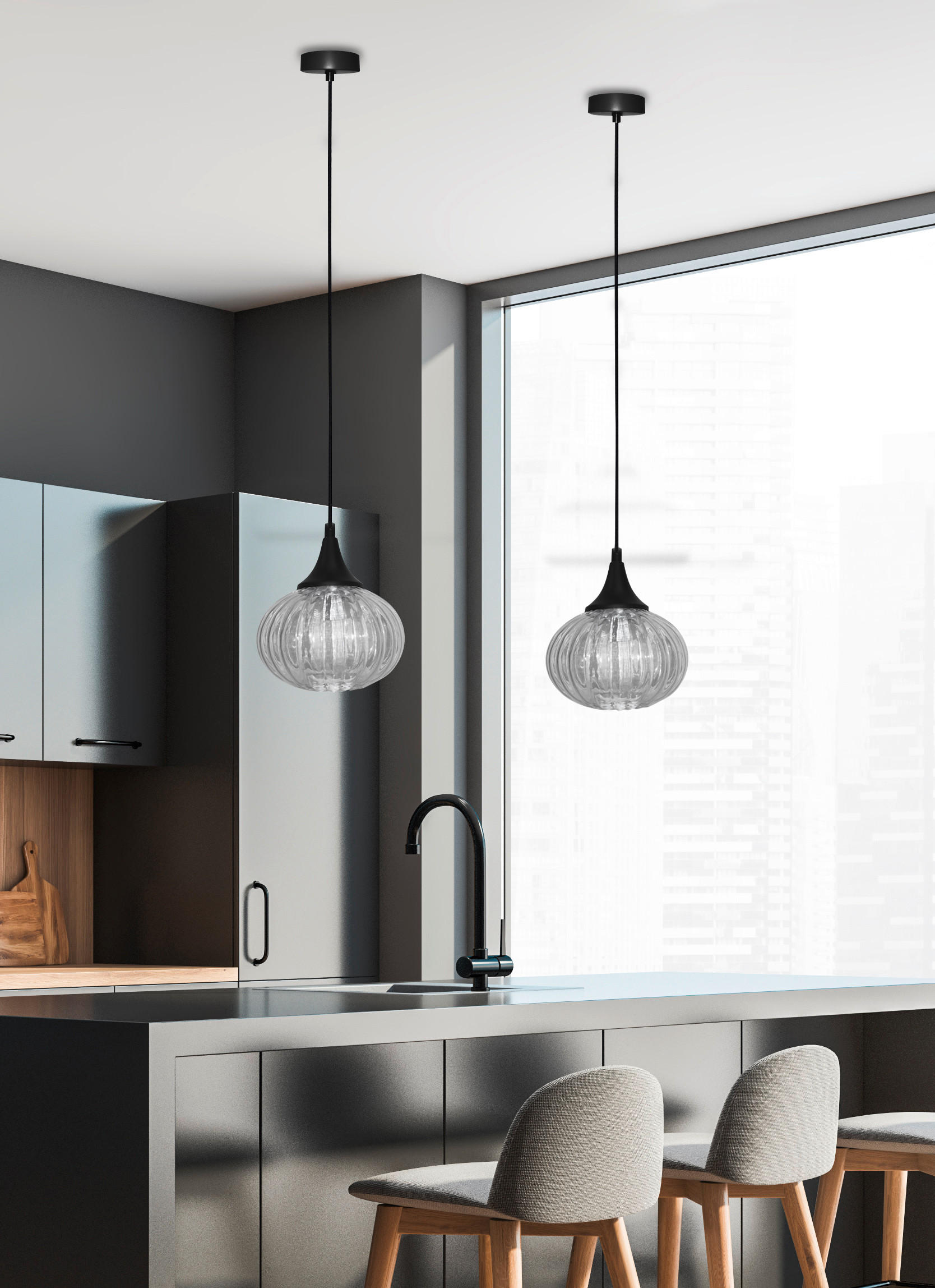PENDELLEUCHTE 14.5/14.5/90 cm  - Schwarz, KONVENTIONELL, Glas/Metall (14.5/14.5/90cm)