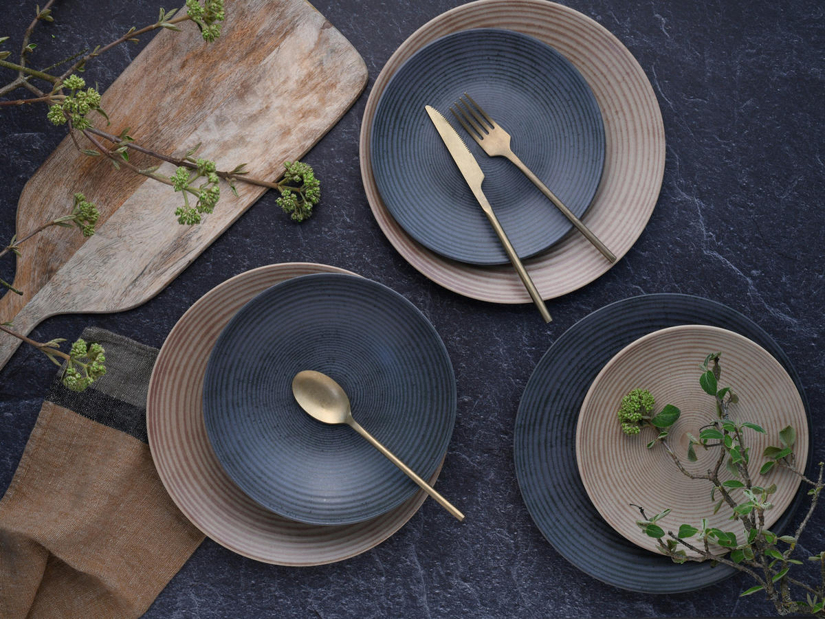 TAFELSERVICE Anthrazit, Sandfarben Catania 18-teilig  - Sandfarben/Anthrazit, Design, Keramik - Creatable