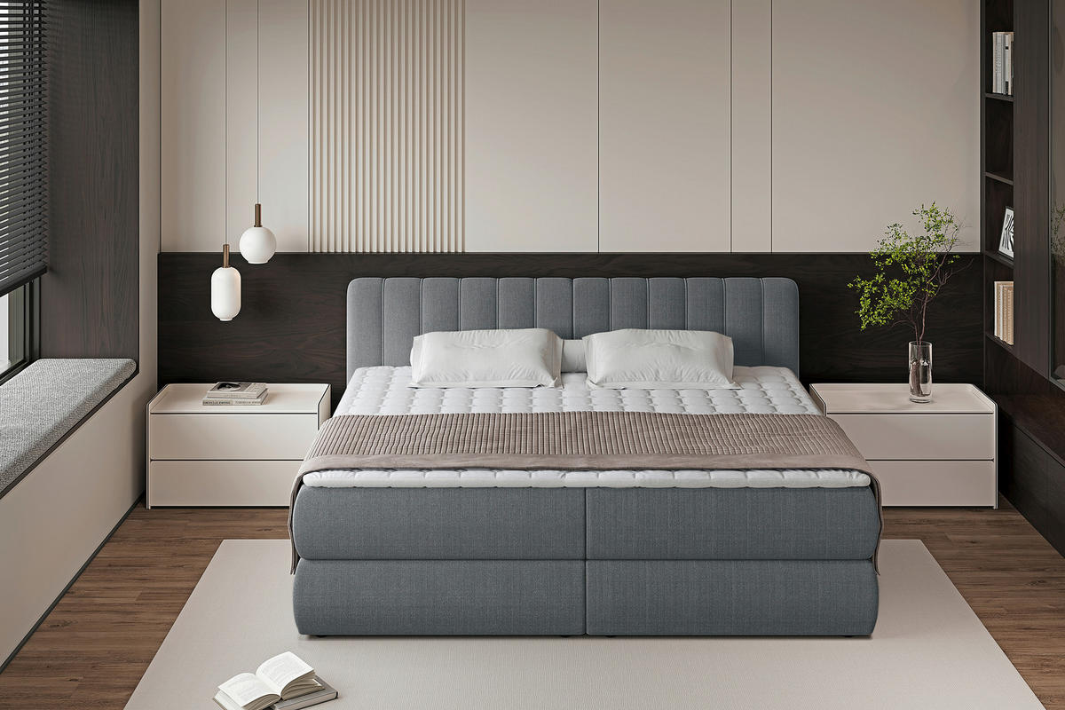 BOXSPRINGBETT 200/200 cm  in Anthrazit  - Anthrazit/Schwarz, Design, Kunststoff/Textil (200/200cm) - Chameo