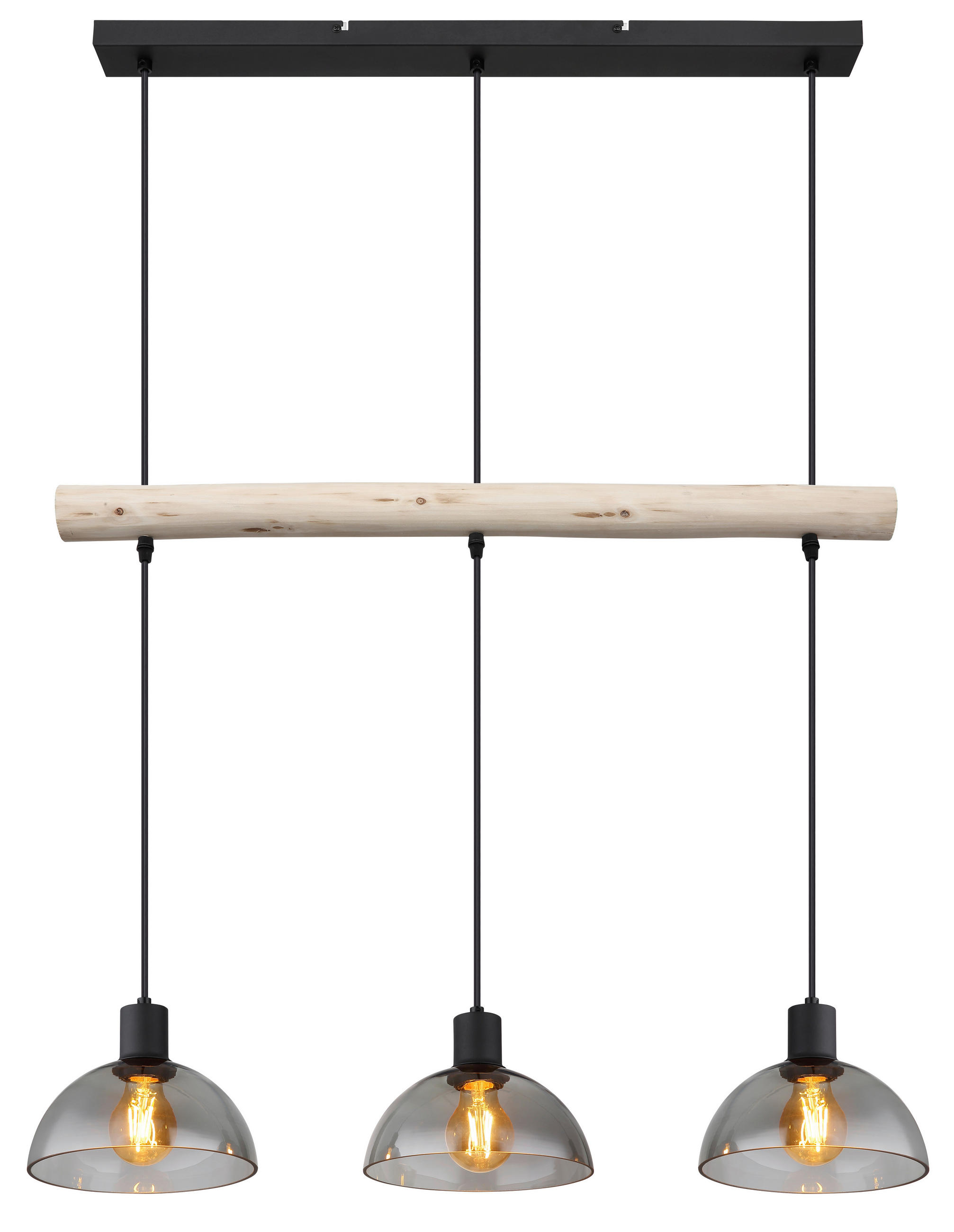 HÄNGELEUCHTE 80/20/120 cm   - Schwarz/Naturfarben, Natur, Glas/Holz (80/20/120cm) - Globo