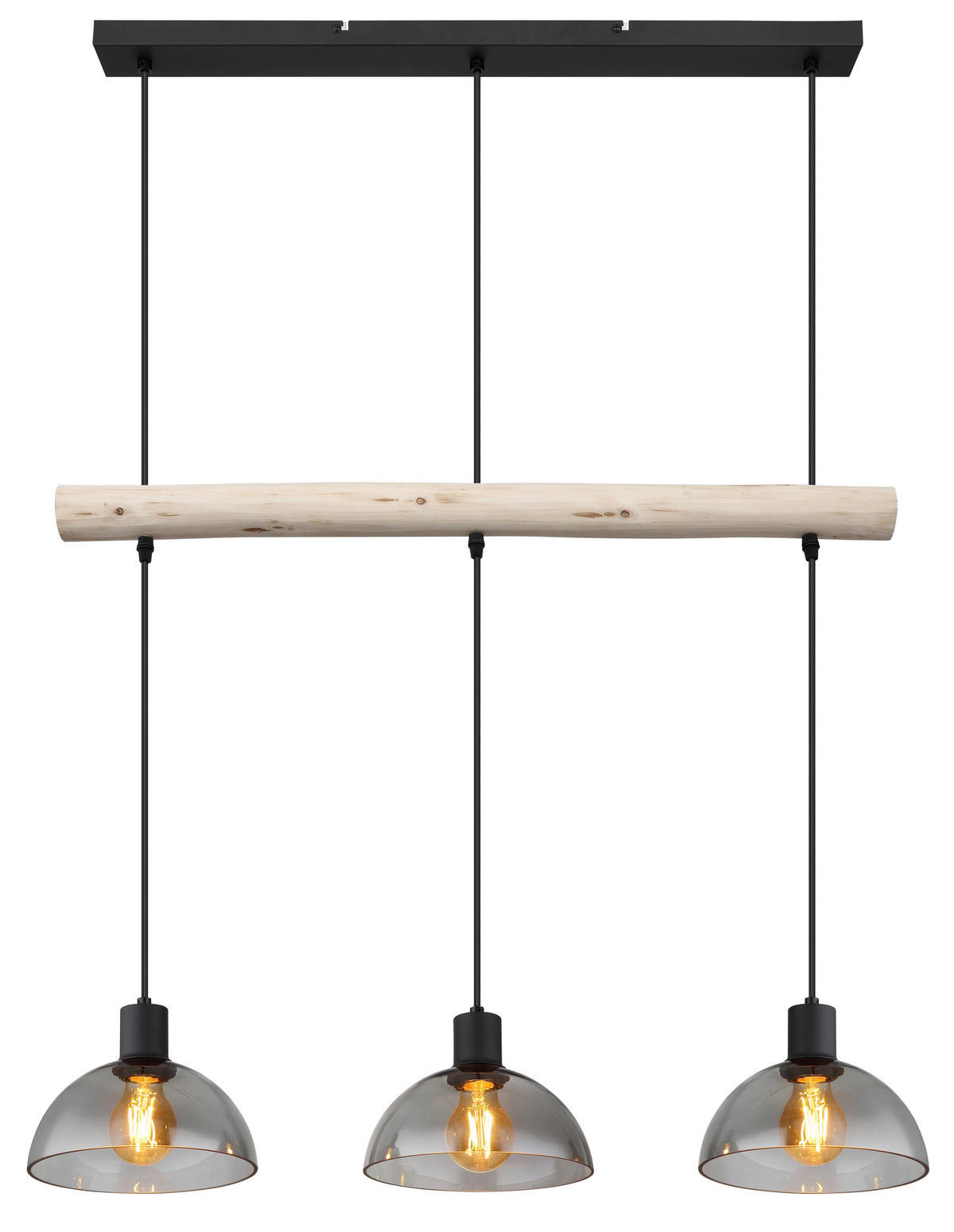 HÄNGELEUCHTE 80/20/120 cm    - Schwarz/Naturfarben, Natur, Glas/Holz (80/20/120cm) - Globo
