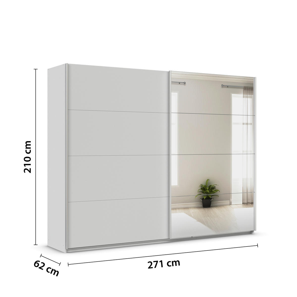 SCHWEBETÜRENSCHRANK Seidengrau  - Seidengrau/Alufarben, Konventionell, Glas/Holzwerkstoff (271/210/62cm) - Xora