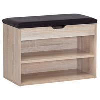 Schuhbank "Sofia", 60/40/30 cm  - Schwarz/Sonoma Eiche, Konventionell, Holzwerkstoff/Textil (60/40/30cm) - MID.YOU