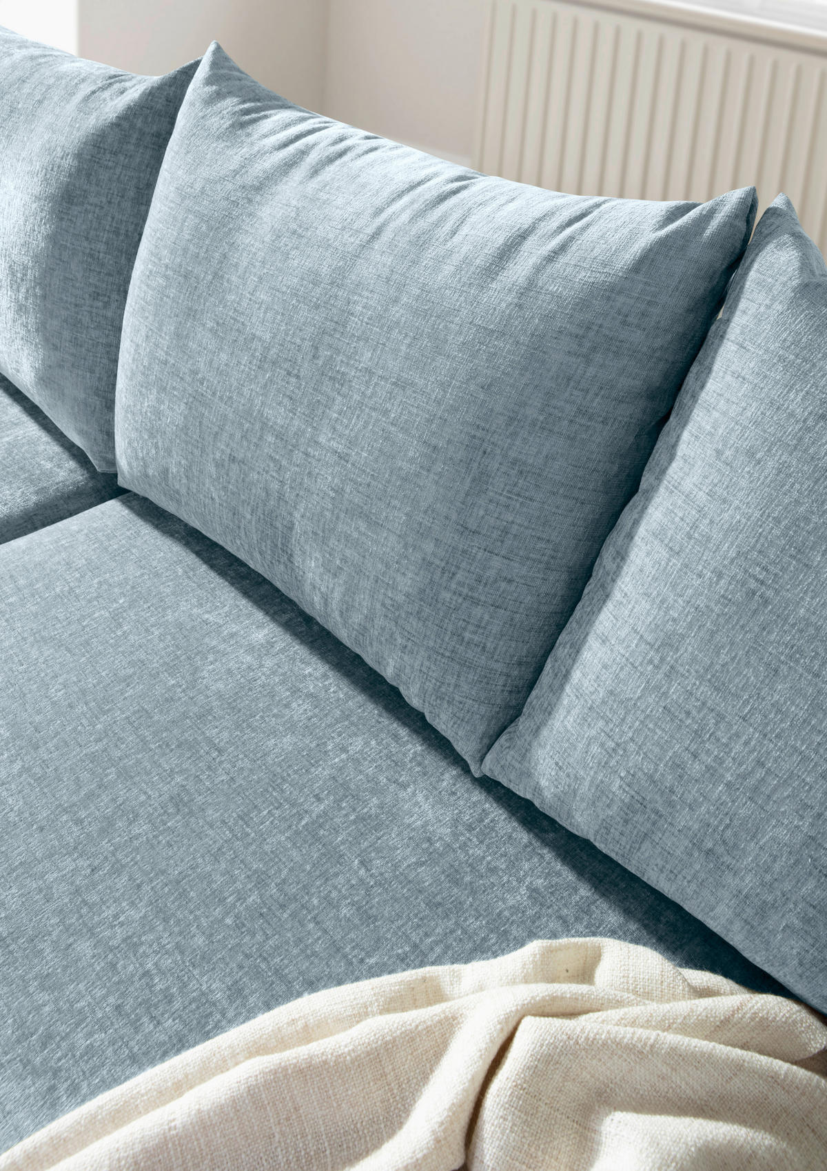 ECKSOFA Blau Flachgewebe  - Blau/Buchefarben, KONVENTIONELL, Holz/Textil (144/230cm) - Carryhome
