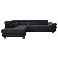 ECKSOFA Schwarz Webstoff Bettkasten, Schlaffunktion, Rücken echt, Armteilverstellung, Kopfteilverstellung  - Chromfarben/Schwarz, MODERN, Textil/Metall (205/278cm) - Stylife