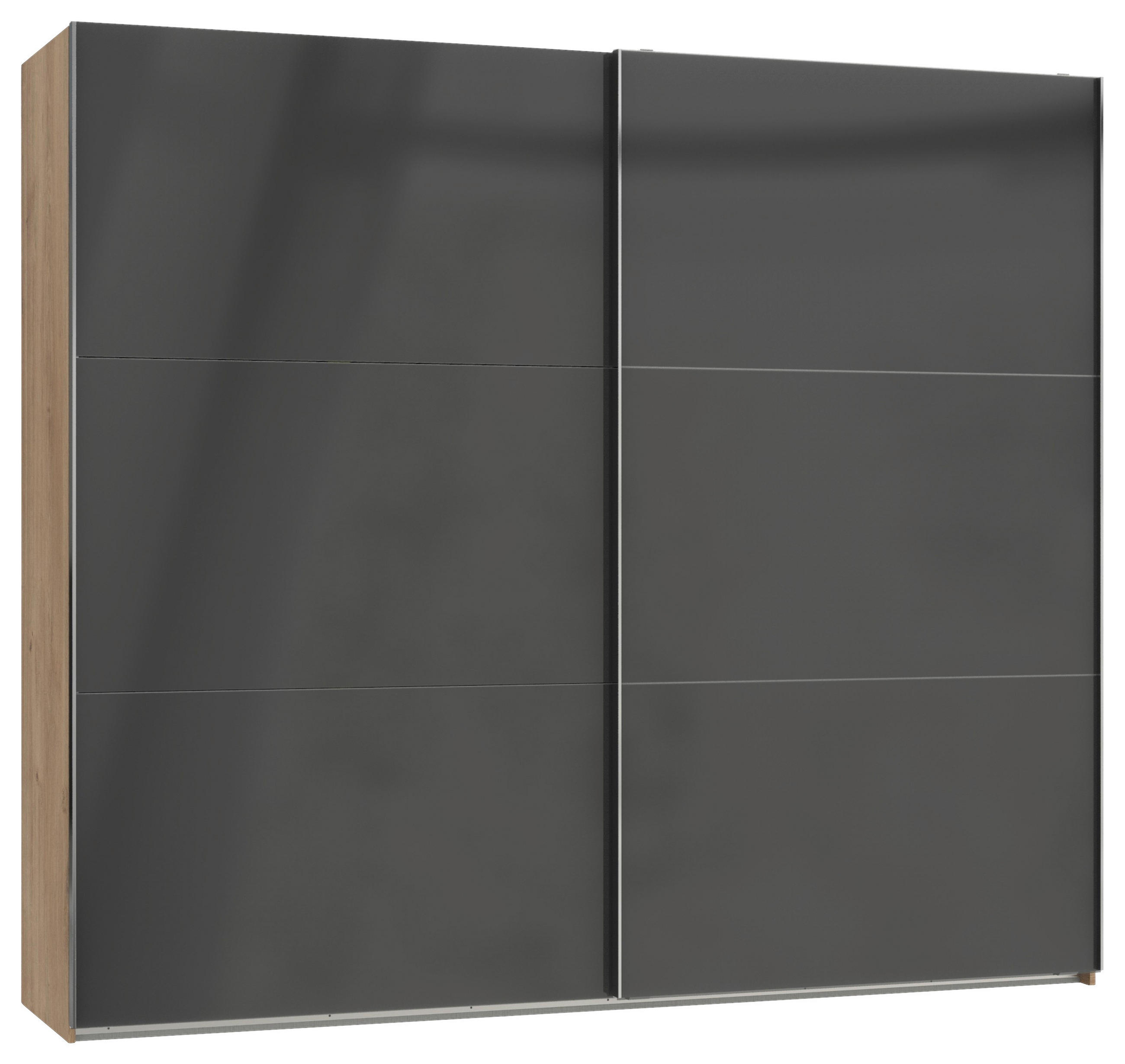 SCHWEBETÜRENSCHRANK 250/216/65 cm 2-türig Eichefarben, Grau  - Chromfarben/Eichefarben, MODERN, Holzwerkstoff (250/216/65cm) - MID.YOU
