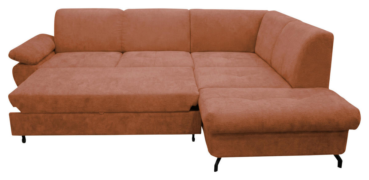 ECKSOFA CORA Rot Chenille Zierkissen, Bettkasten  - Rot/Schwarz, Design, Textil/Metall (261/198cm) - MID.YOU