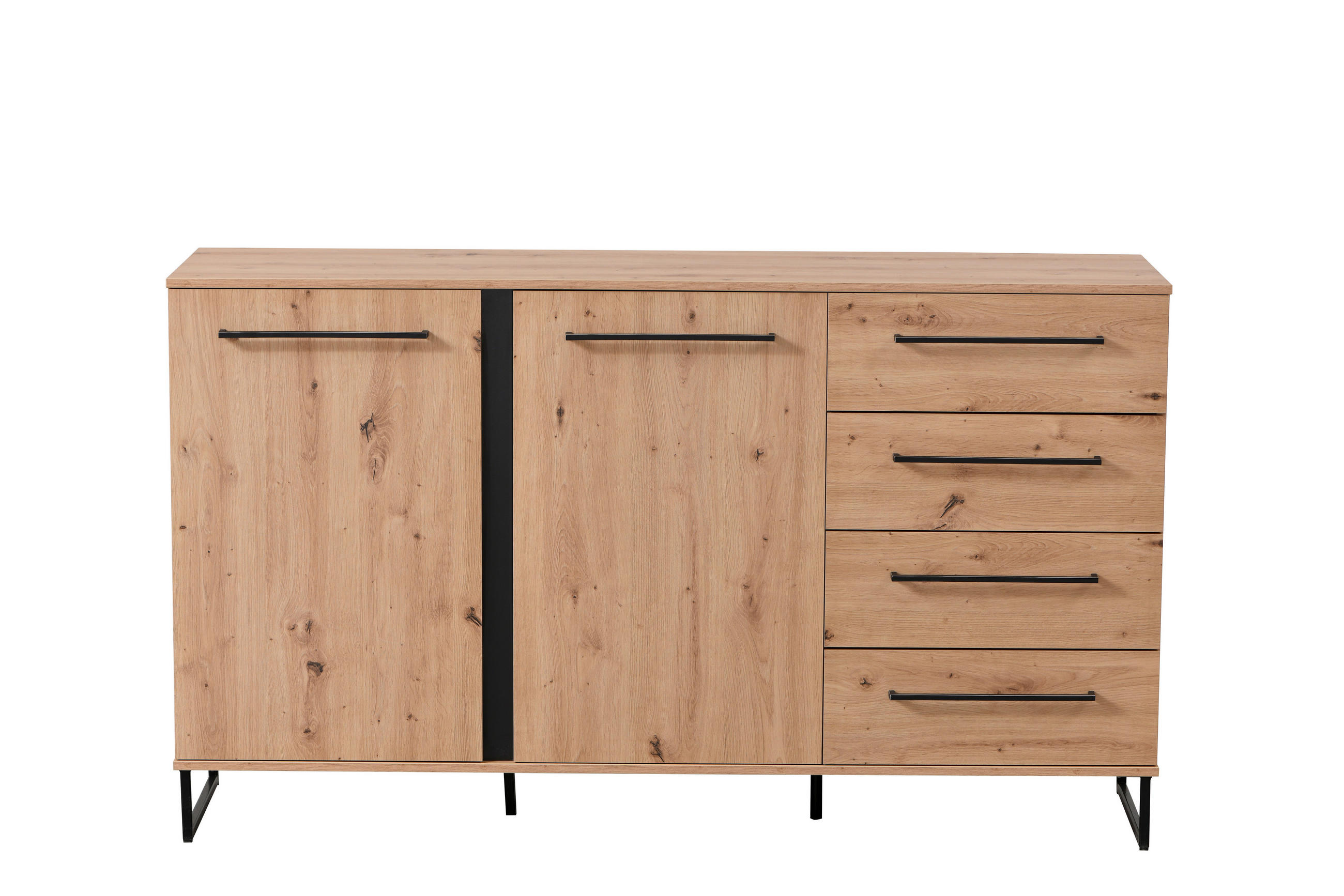 KOMODA, čierna, farba duba, 159/95/42 cm - čierna/farba duba, Basics, kompozitné drevo (159/95/42cm) - Xora