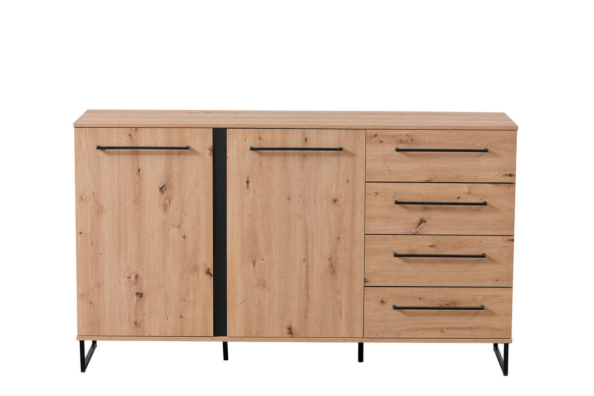 KOMODA, čierna, farba duba, 159/95/42 cm - čierna/farba duba, Basics, kompozitné drevo (159/95/42cm) - Xora