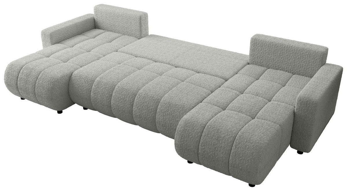 WOHNLANDSCHAFT  in Bouclé Hellgrau  - Hellgrau/Schwarz, MODERN, Kunststoff/Textil (150/312/150cm) - Carryhome