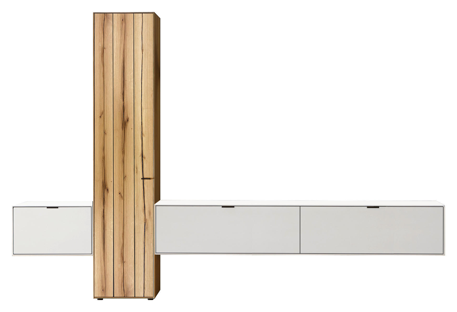 WOHNWAND  in Weiss, Eichefarben 320,7/205,5/37,1 cm  - Weiss/Eichefarben, Design, Glas/Holz (320,7/205,5/37,1cm) - Dieter Knoll