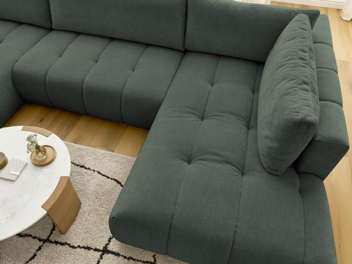 WOHNLANDSCHAFT  FUJI  Grün Leinenoptik  - Schwarz/Grün, MODERN, Kunststoff/Textil (160/377/204cm)