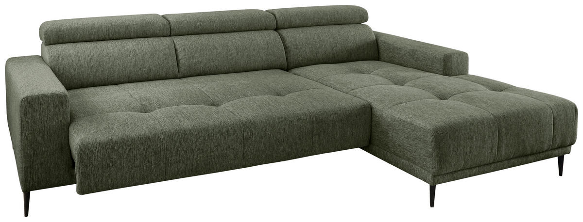 ECKSOFA Dunkelgrün Chenille  - Dunkelgrün/Schwarz, KONVENTIONELL, Textil/Metall (276/188cm) - Livetastic