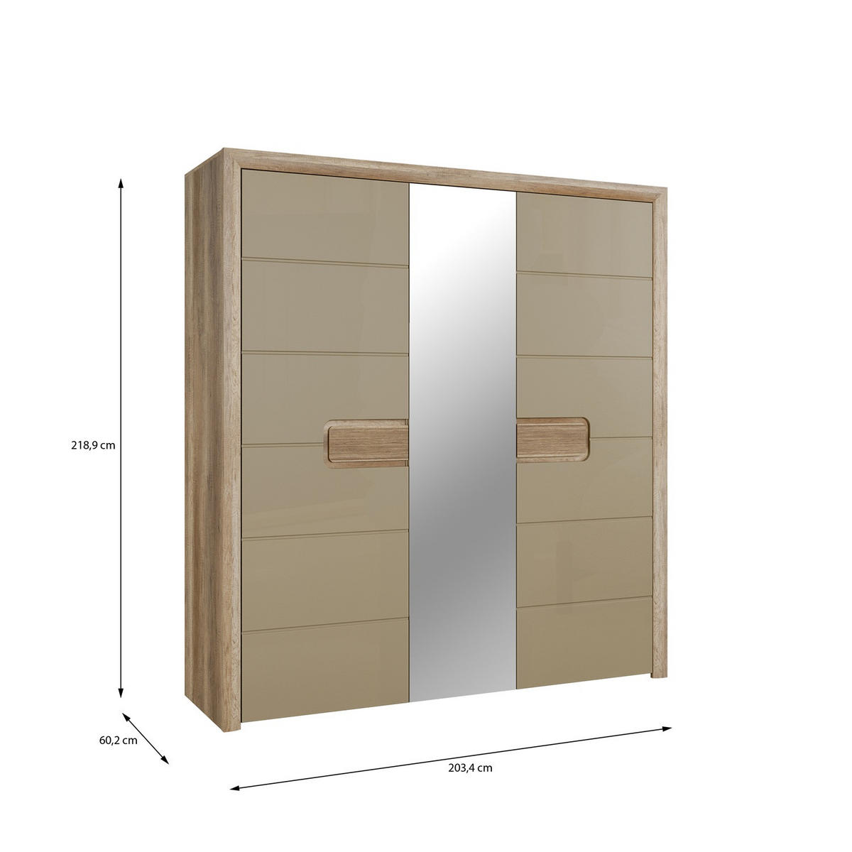 Dulap, culoare lemn stejar, bej - bej/culoare lemn stejar, Basics, material pe bază de lemn (203,4cm) - Hom`in