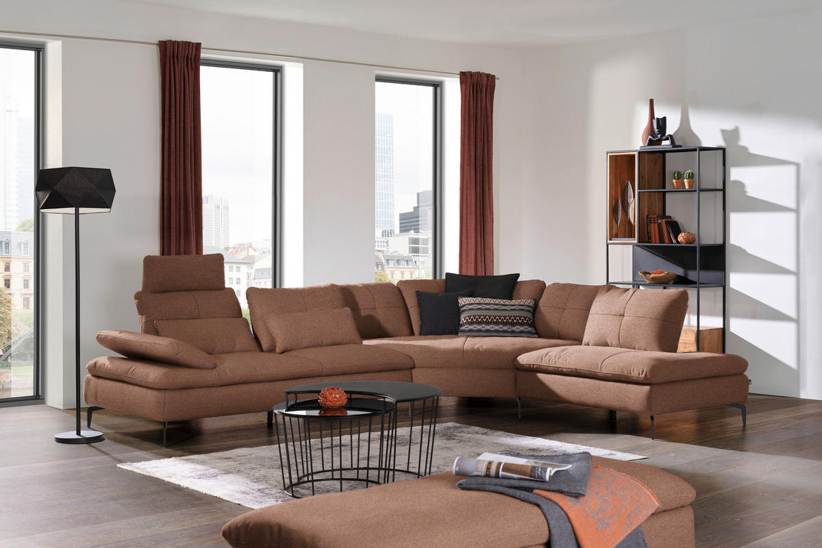 ECKSOFA in Flachgewebe Braun  - Schwarz/Braun, Design, Textil/Metall (344/271cm) - Chilliano